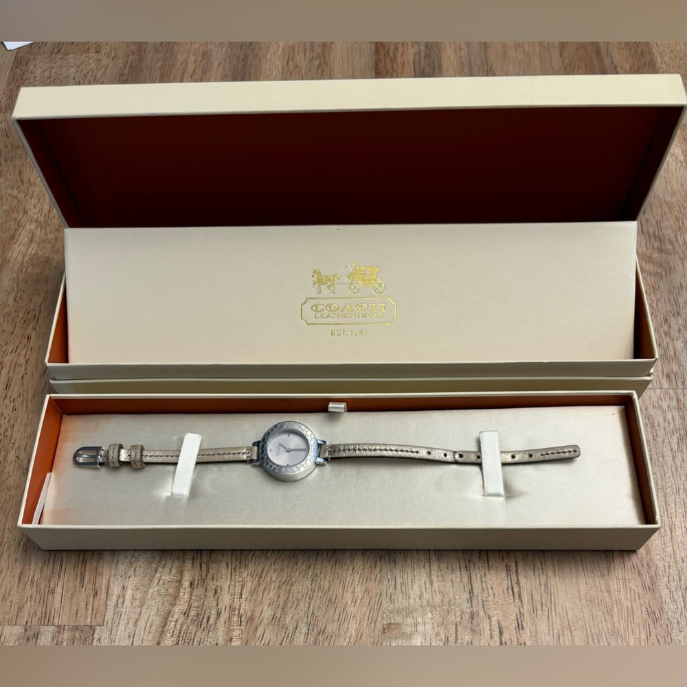 Coach Watch: Metallic Skinny Leather Band, Silver Tone Face